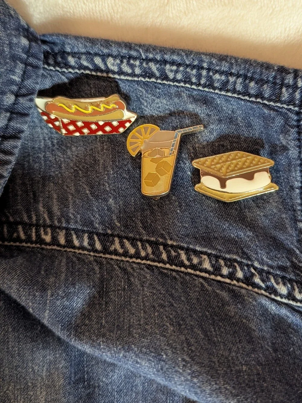 Hot dog, s'mores, and lemonade BROOCHES/PINS - full SET of 3 + FREE GIFT